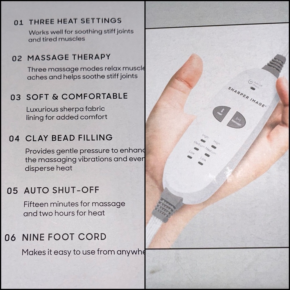 🔥♨️Sharper Image Gray Massaging Heating Wrap with Sherpa Lining - Picture 5 of 16